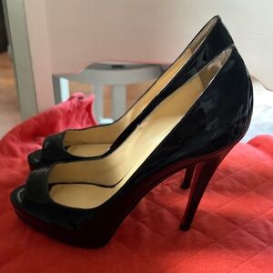 Louboutin peep toe black patent leather heels size 37.5